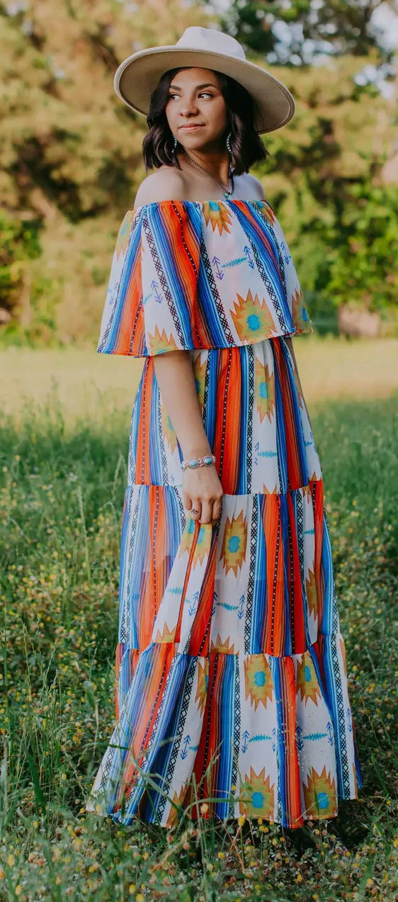 Off the Shoulder Aztec Dress