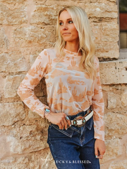 Light Pink Desert Burnout Mesh Top