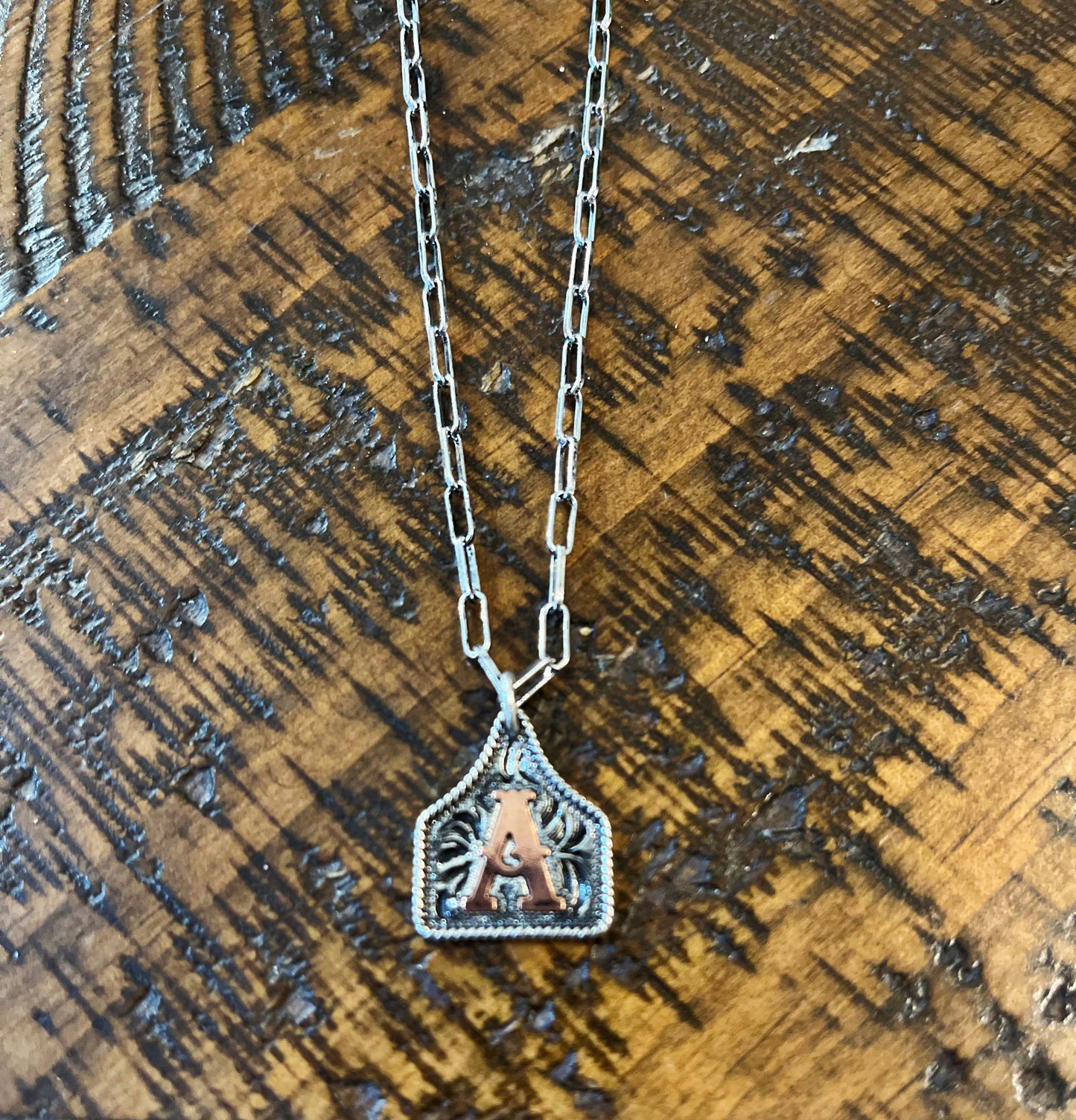Cow Tag Letter Monogram Pendant Necklace
