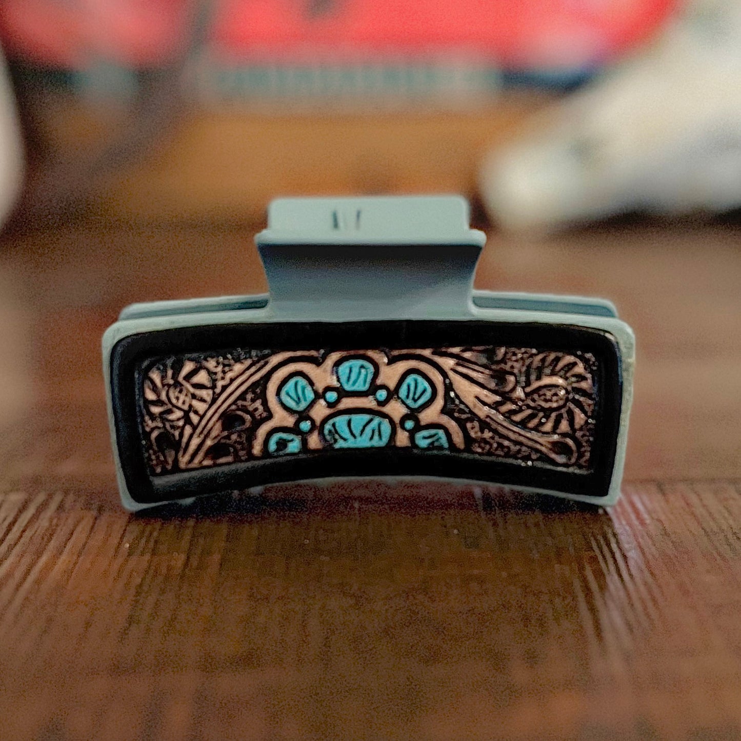 3.5” Myra Brand Hair Clips/Claws - Tooled Leather/Cowhide