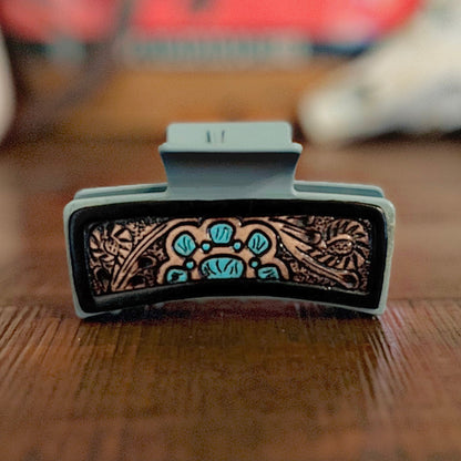 3.5” Myra Brand Hair Clips/Claws - Tooled Leather/Cowhide