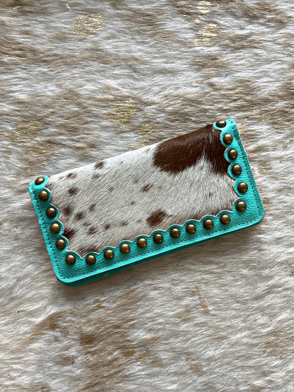 Teal Leather and Cowhide Wallet