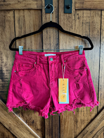 Fuchsia Mid Rise Shorts