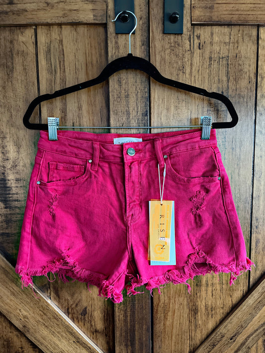 Fuchsia Mid Rise Shorts