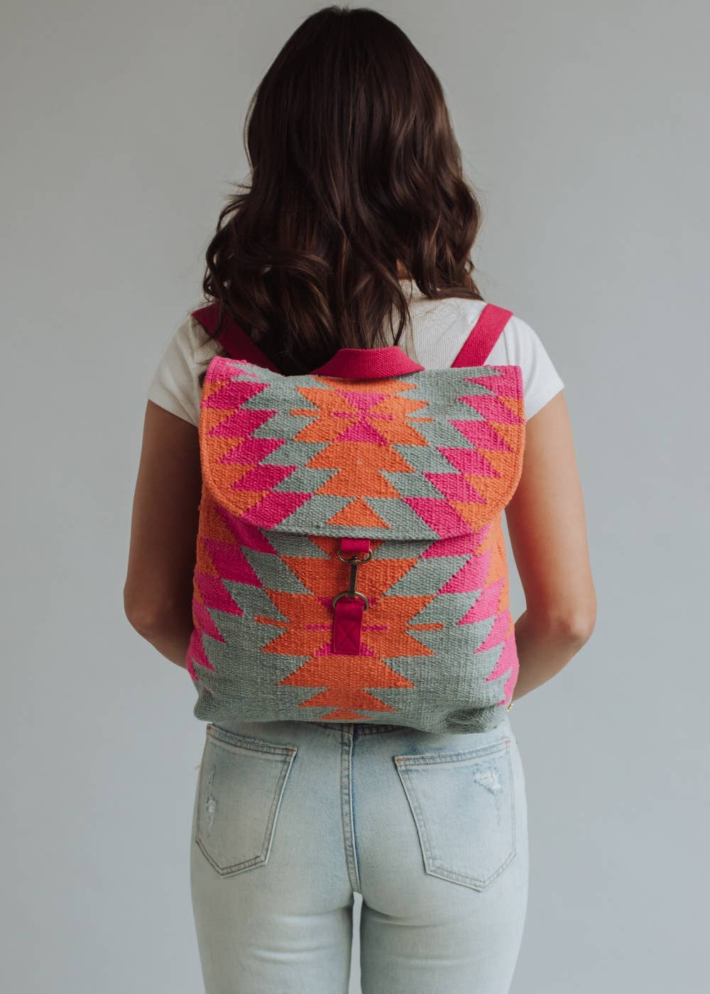 “Virginia” - Orange, Pink & Slate Aztec Backpack