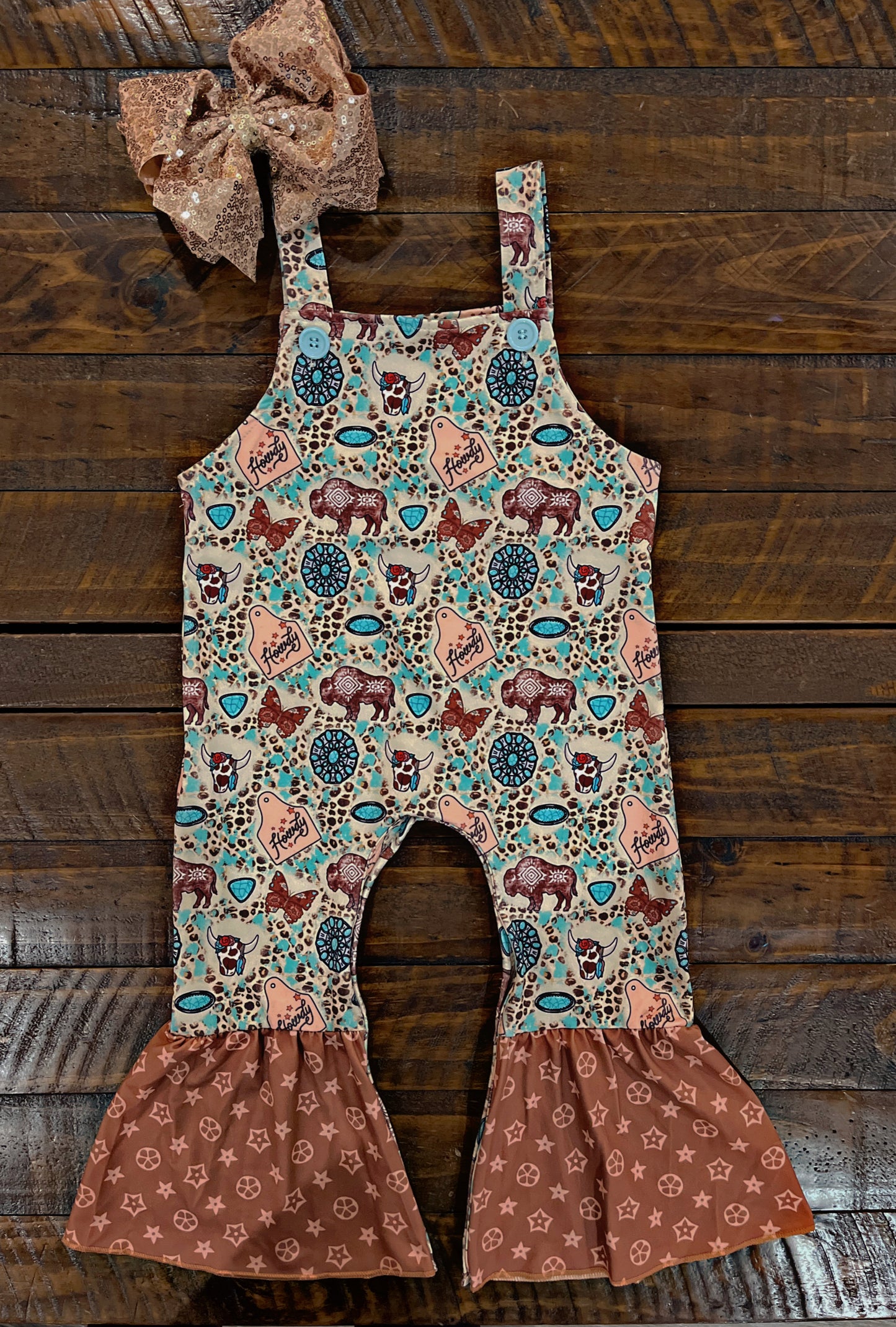 Concho and Cow Tag Printed Romper