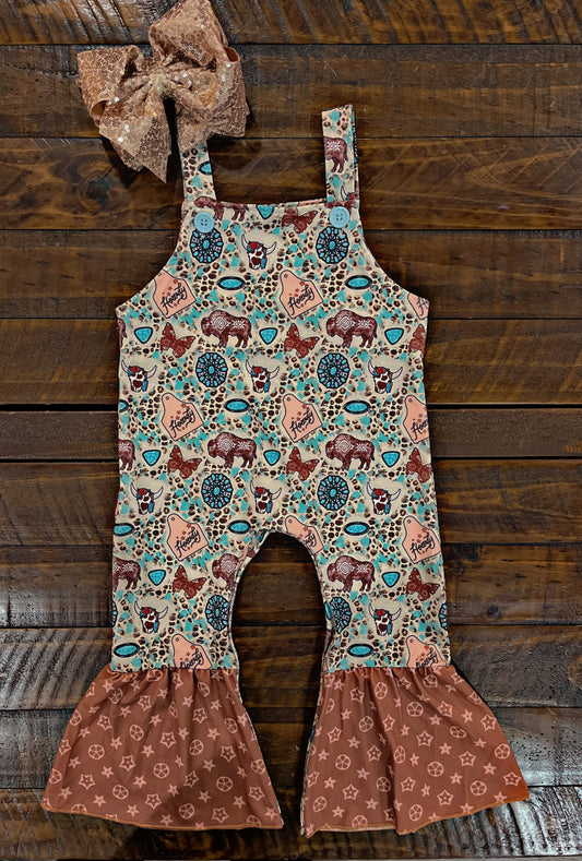 Concho and Cow Tag Printed Romper