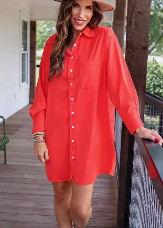 Coral Button Up Dress