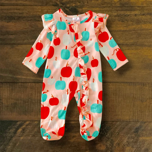 Girl’s Pink and Blue Pumpkin Zip Up Romper