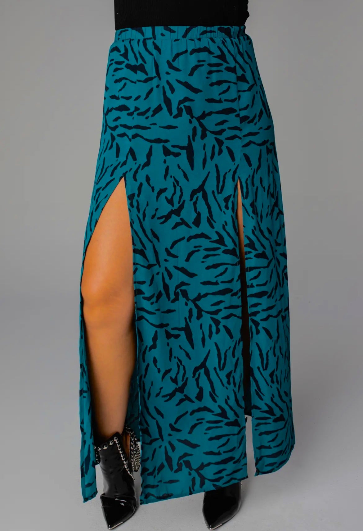 Teal and Leopard Skirt with Double Slits