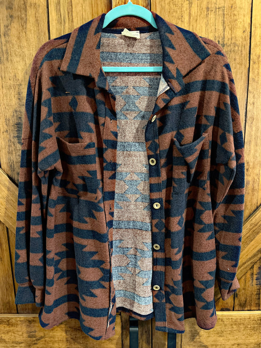 Navy/Brown Aztec Shacket