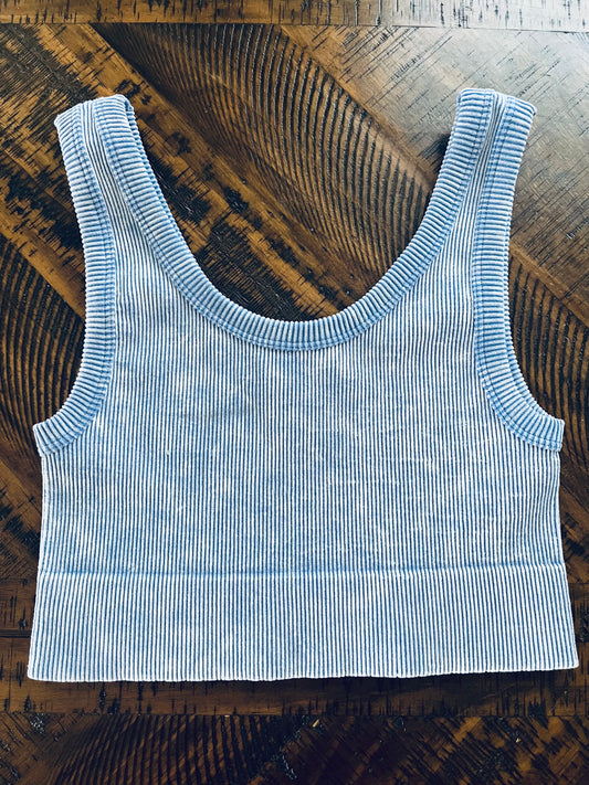 Blue Mineral Wash Ribbed Crop