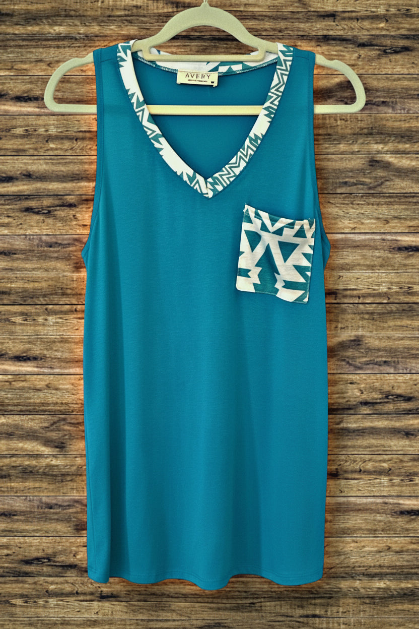 Blue and Aztec Print Tank Top