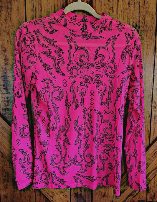 Long Sleeve Pink Boot Stitch Mesh Top