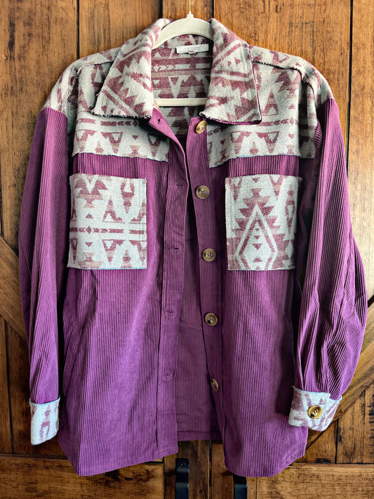 Plum Aztec Corduroy Shacket