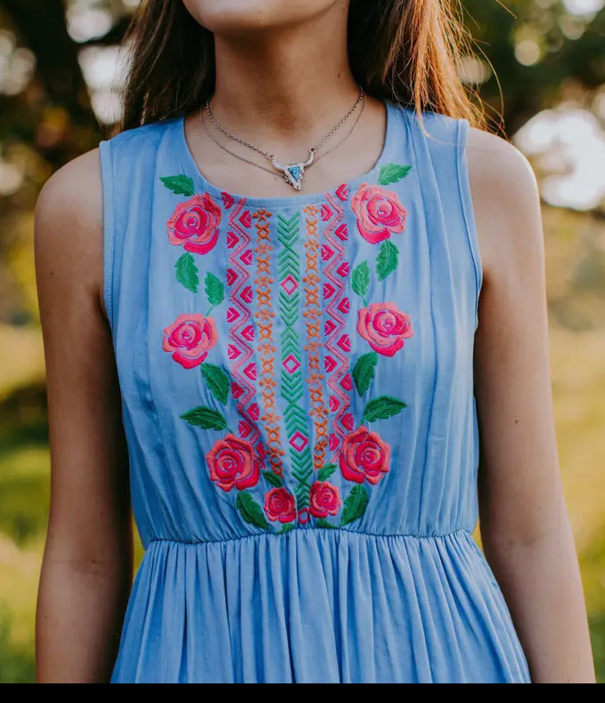 Chambray Embroidered Dress