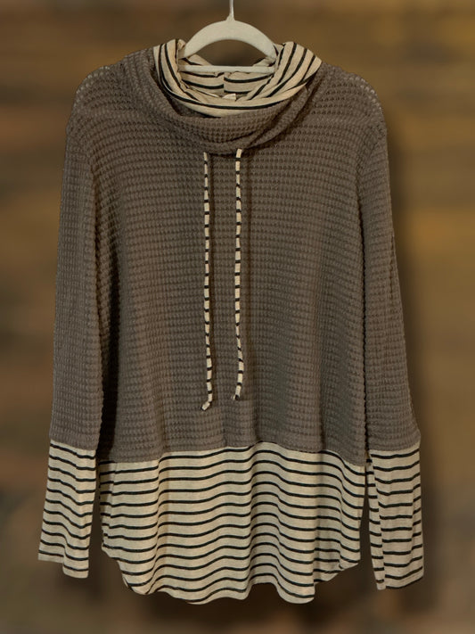 Gray Cowl Neck Pullover w/ Stripes
