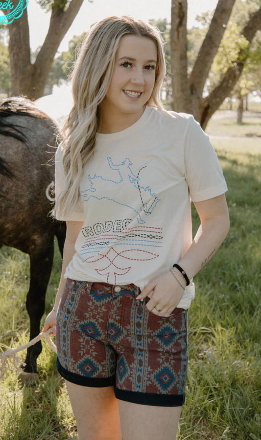 Rust and Teal Aztec Print Shorts