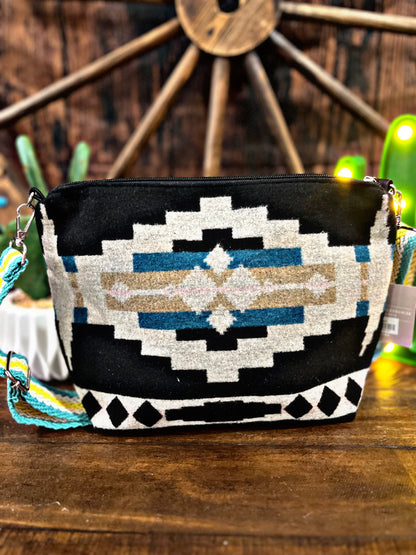 Black/Teal/Taupe Aztec Crossbody Purse