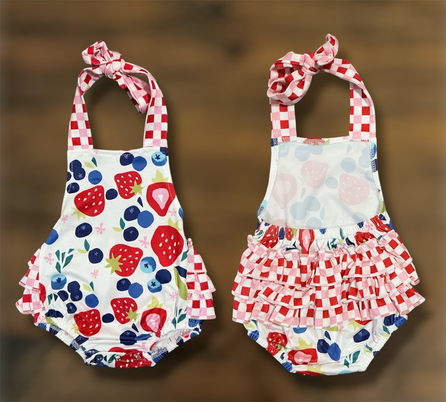 Strawberries and Blueberries Print Ruffle Bottom Onesie