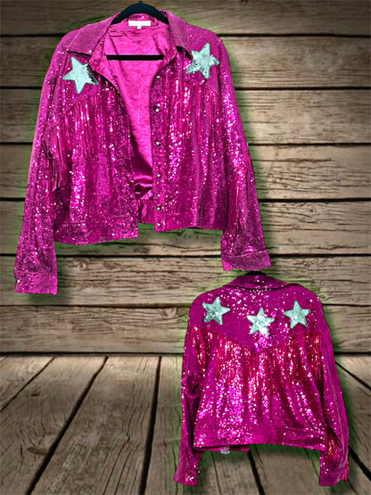 Pink/Star Sequin Fringe Jacket