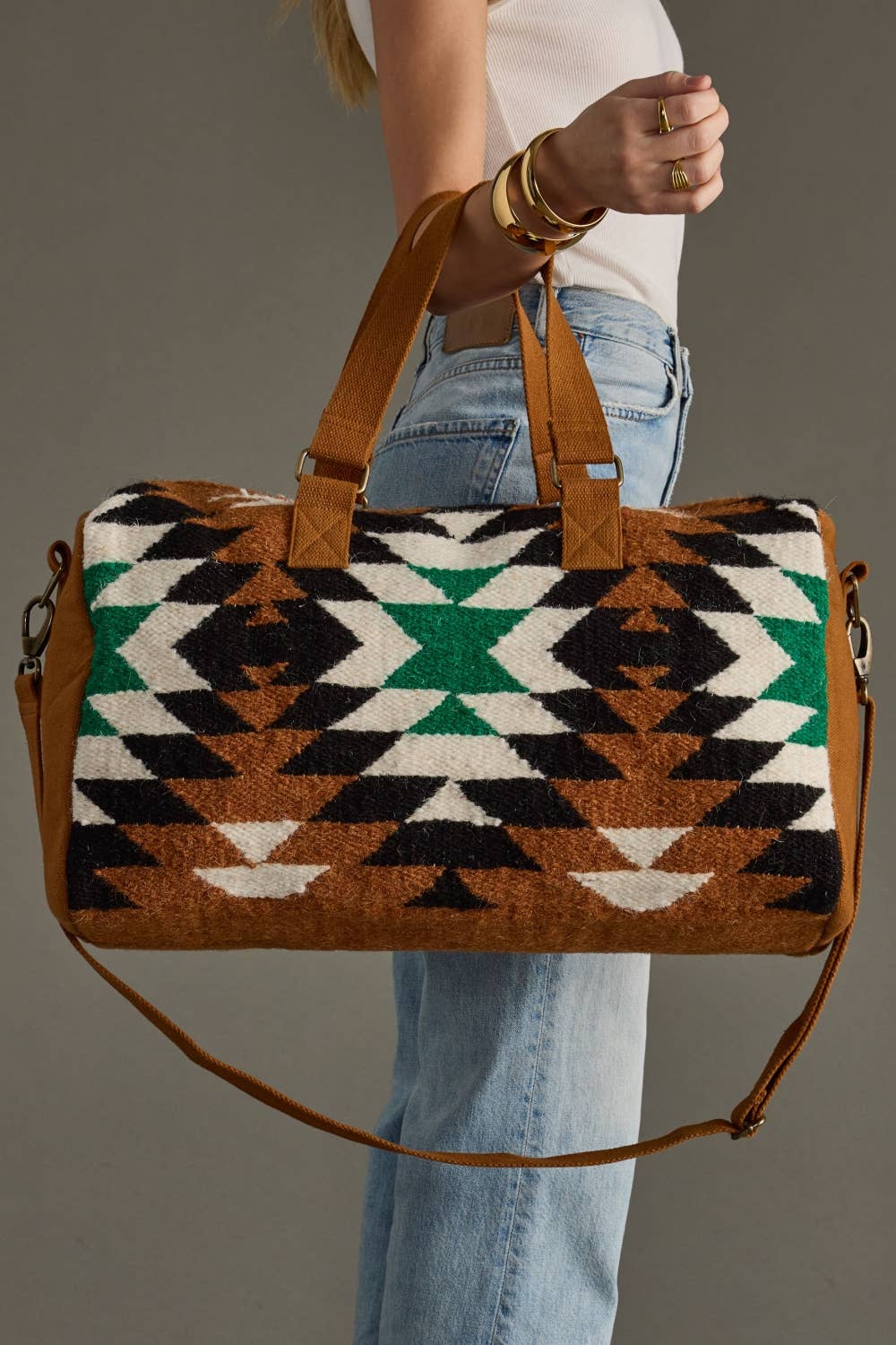 “Montana” - Brown, Black, Green & White Western Weekend Bag
