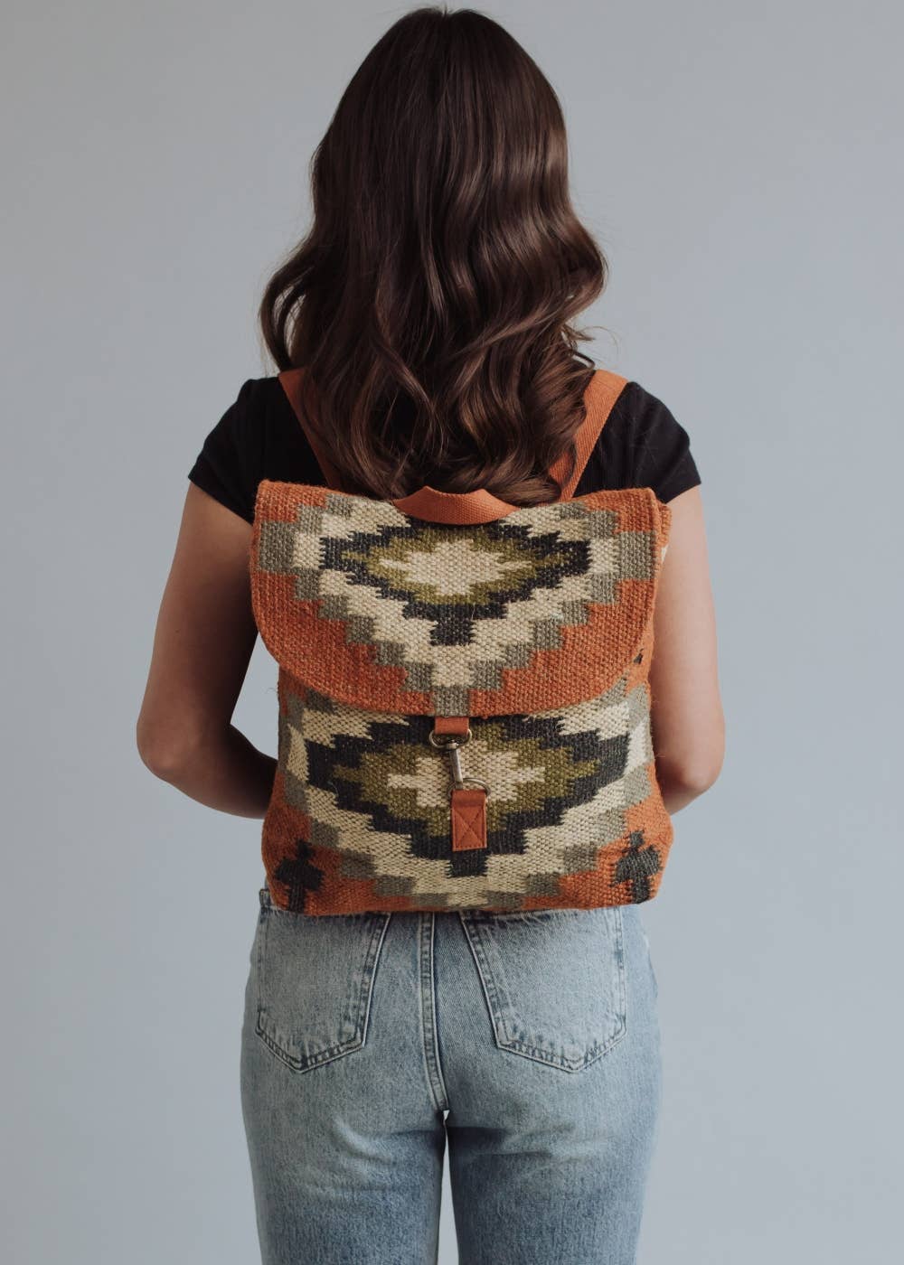 “Utah” - Orange, Cream, Navy & Green Aztec Backpack