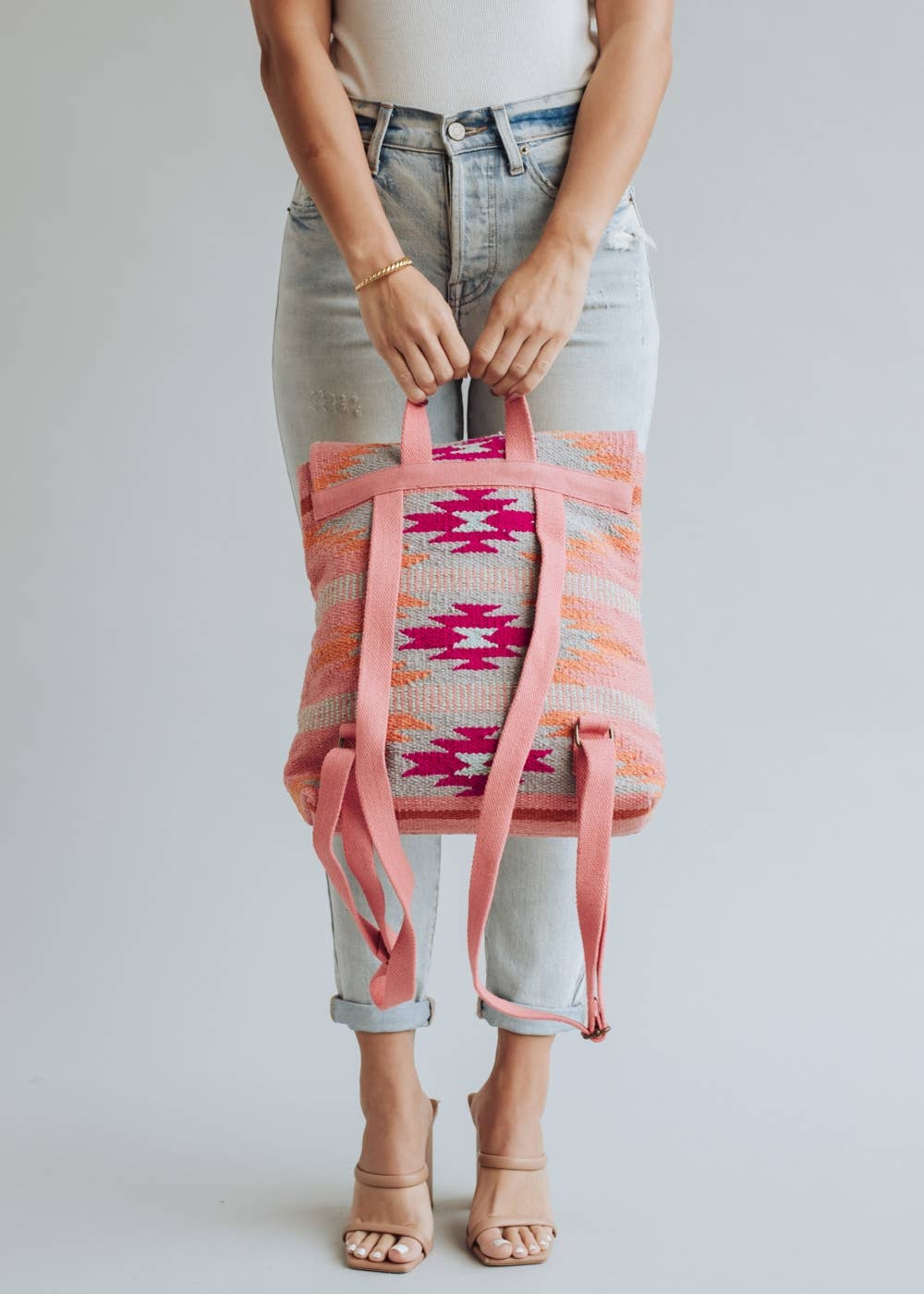 “Oklahoma” - Orange, Bright Pink & Slate Aztec Backpack