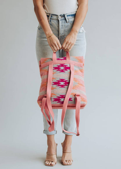 “Oklahoma” - Orange, Bright Pink & Slate Aztec Backpack