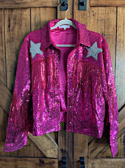 Pink/Star Sequin Fringe Jacket