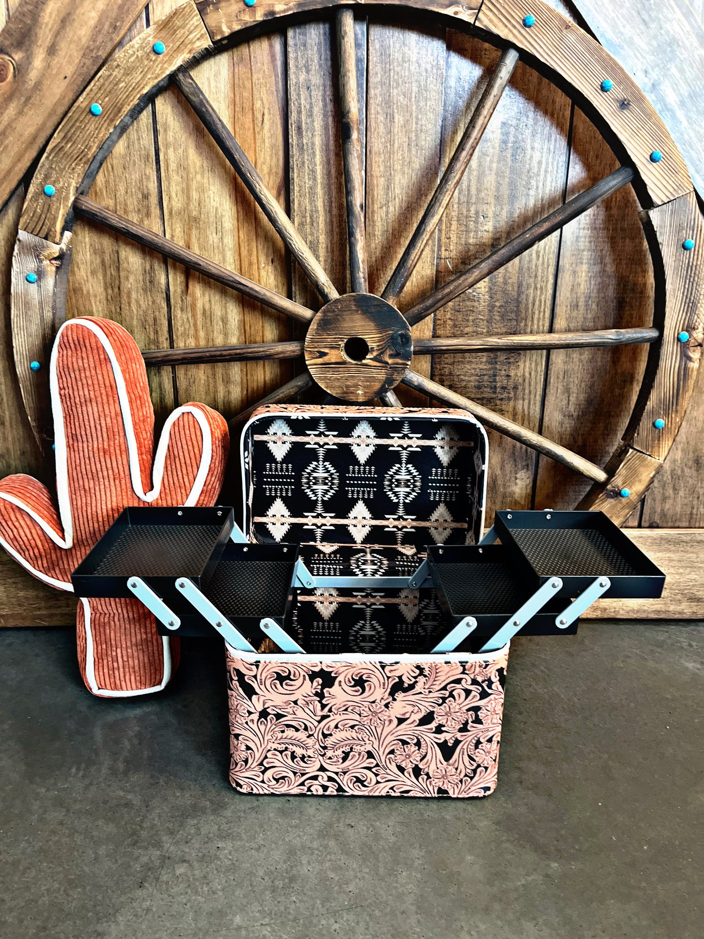 Tooled/Black Aztec Canvas Makeup Case