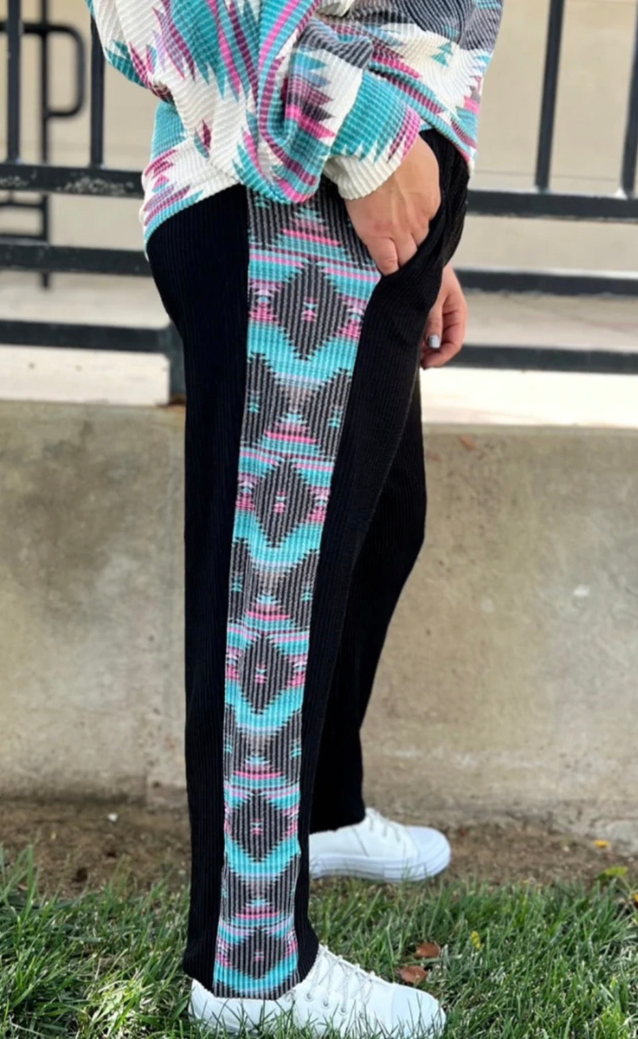Black and Aztec Print Joggers