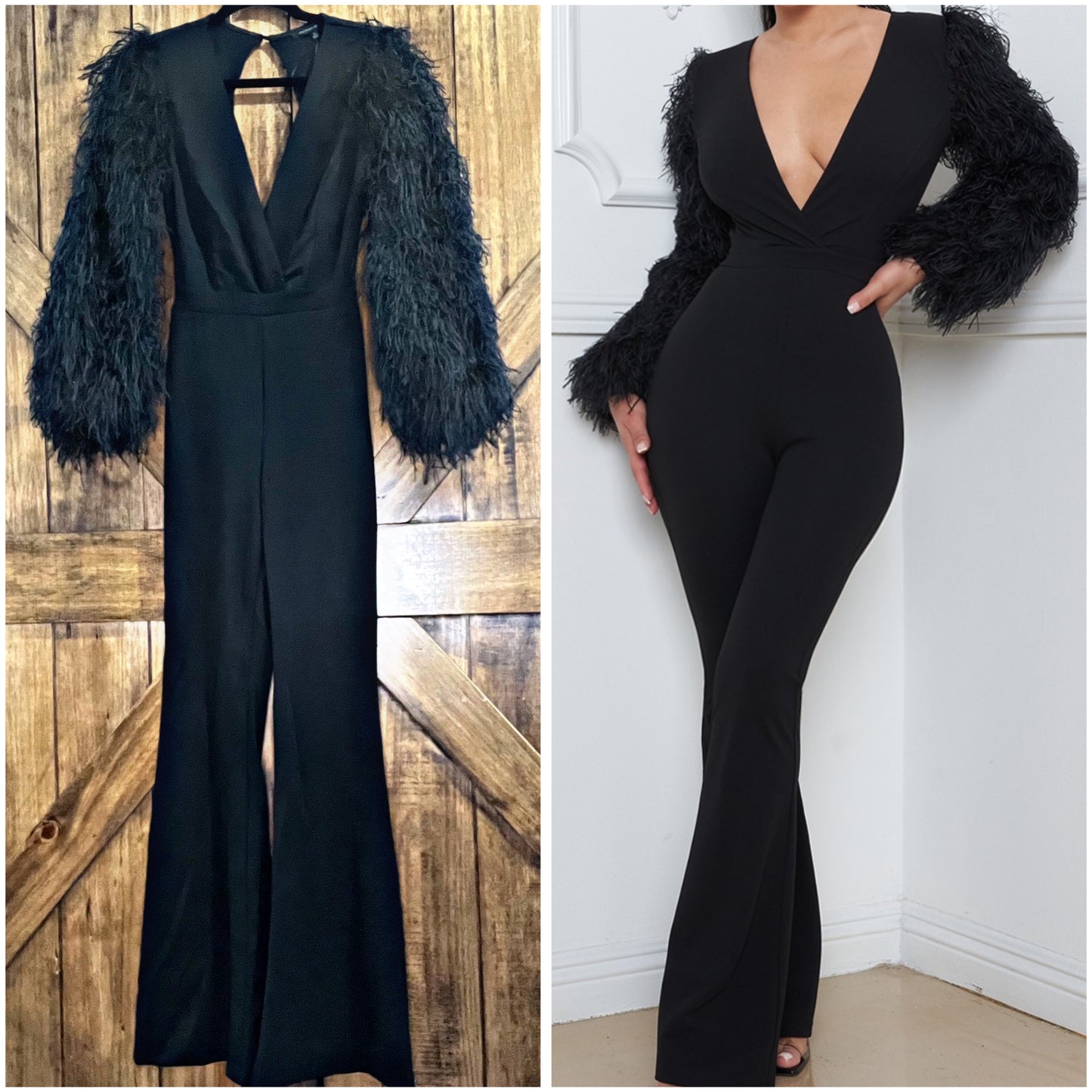 Black Feathered Jumpsuit