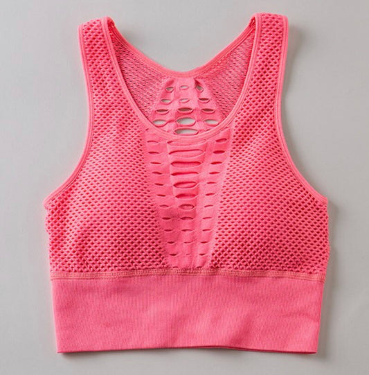 Distressed Pink Padded Sports Bra