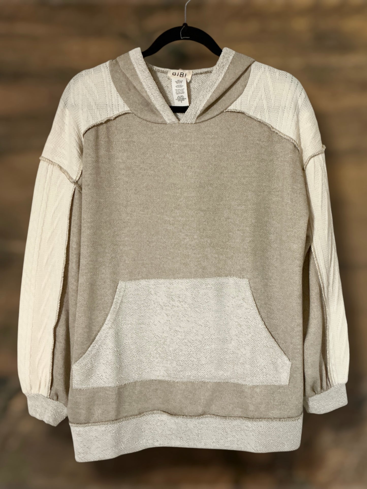 Khaki and Cream Block Hoodie