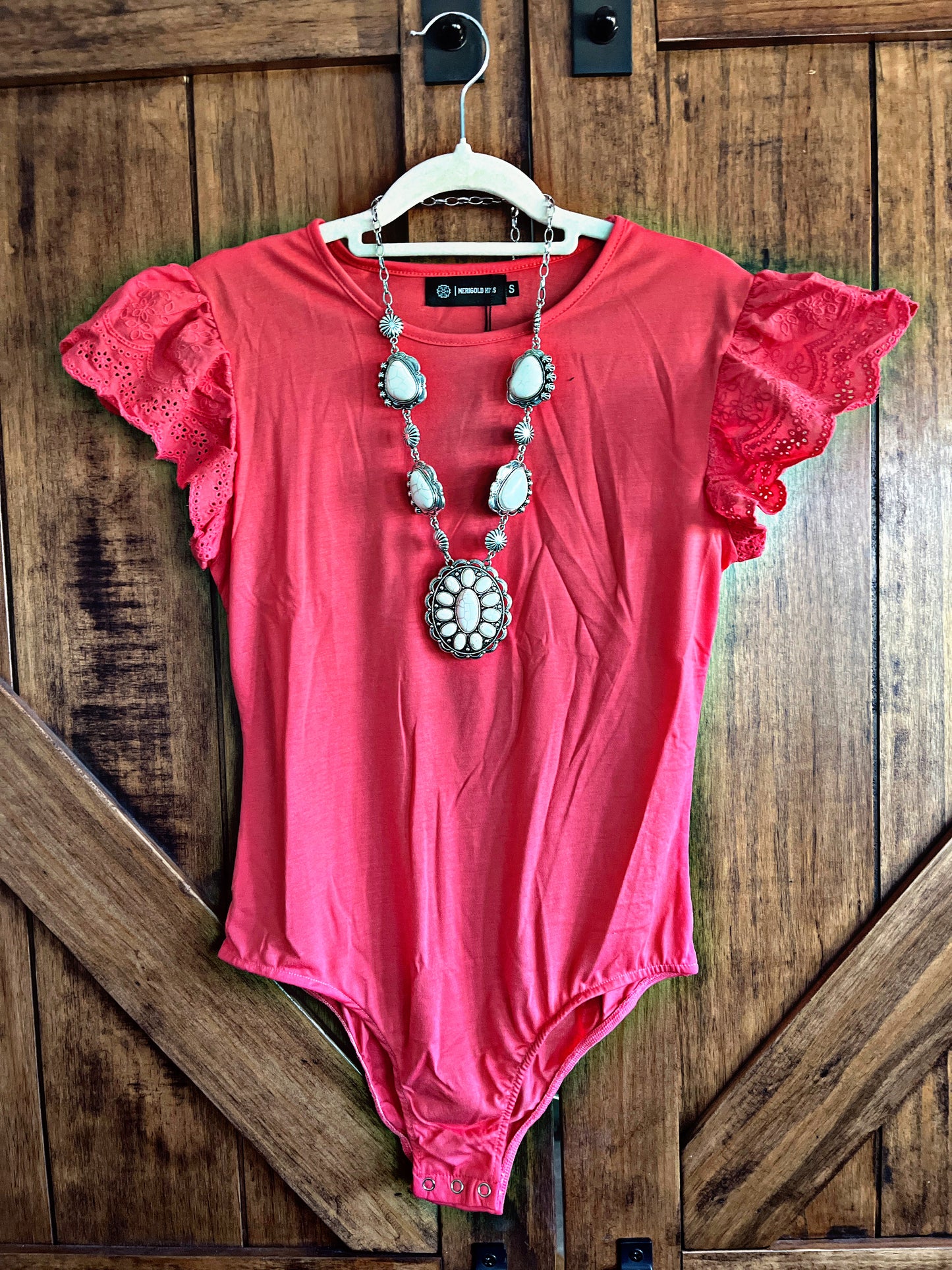 Coral Ruffle Sleeve Bodysuit