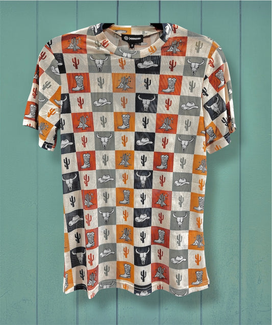 Short Sleeve Checkered Rodeo Mesh