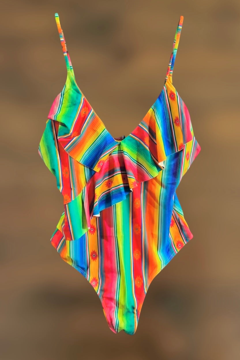 Neon Serape Surplice Swimsuit