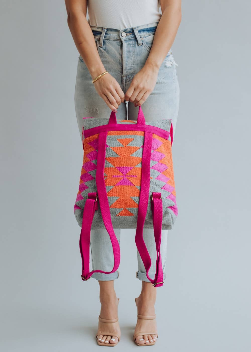 “Virginia” - Orange, Pink & Slate Aztec Backpack