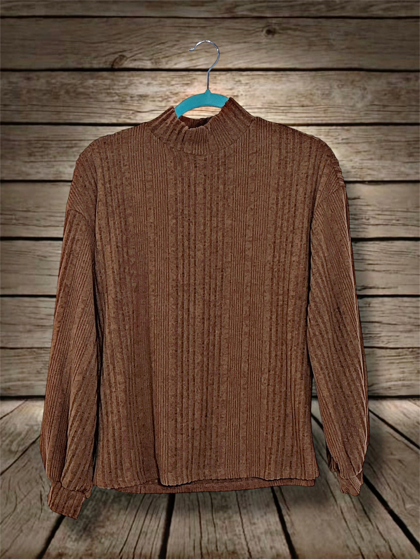Rust Ribbed Mock Neck Top