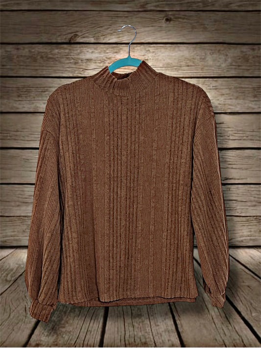 Rust Ribbed Mock Neck Top