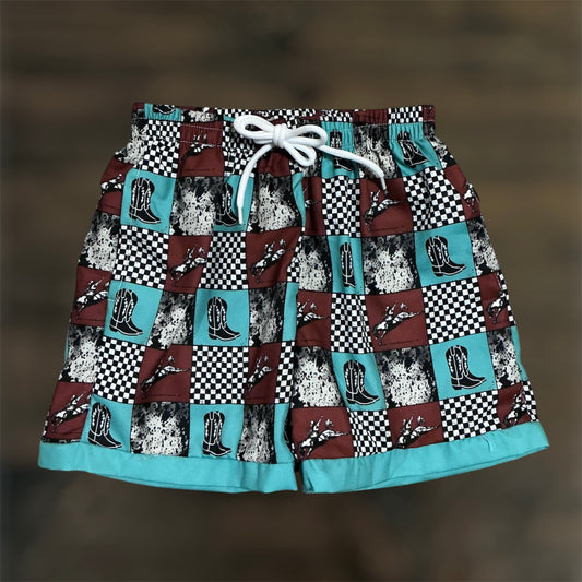 Boys Western Checkered Swim Shorts