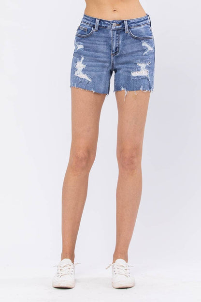 “Lacey” - Lace Patch/Distressed Shorts