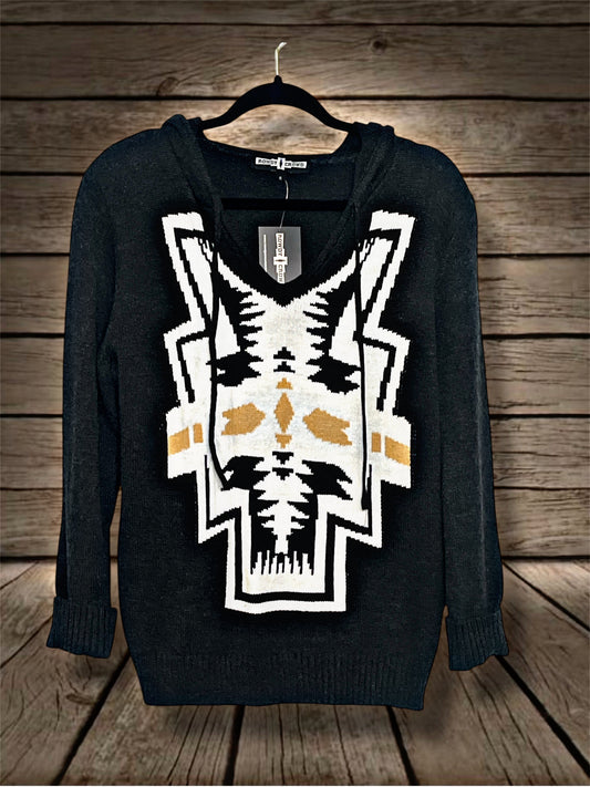 Black Southwest Print Sweater Hoodie