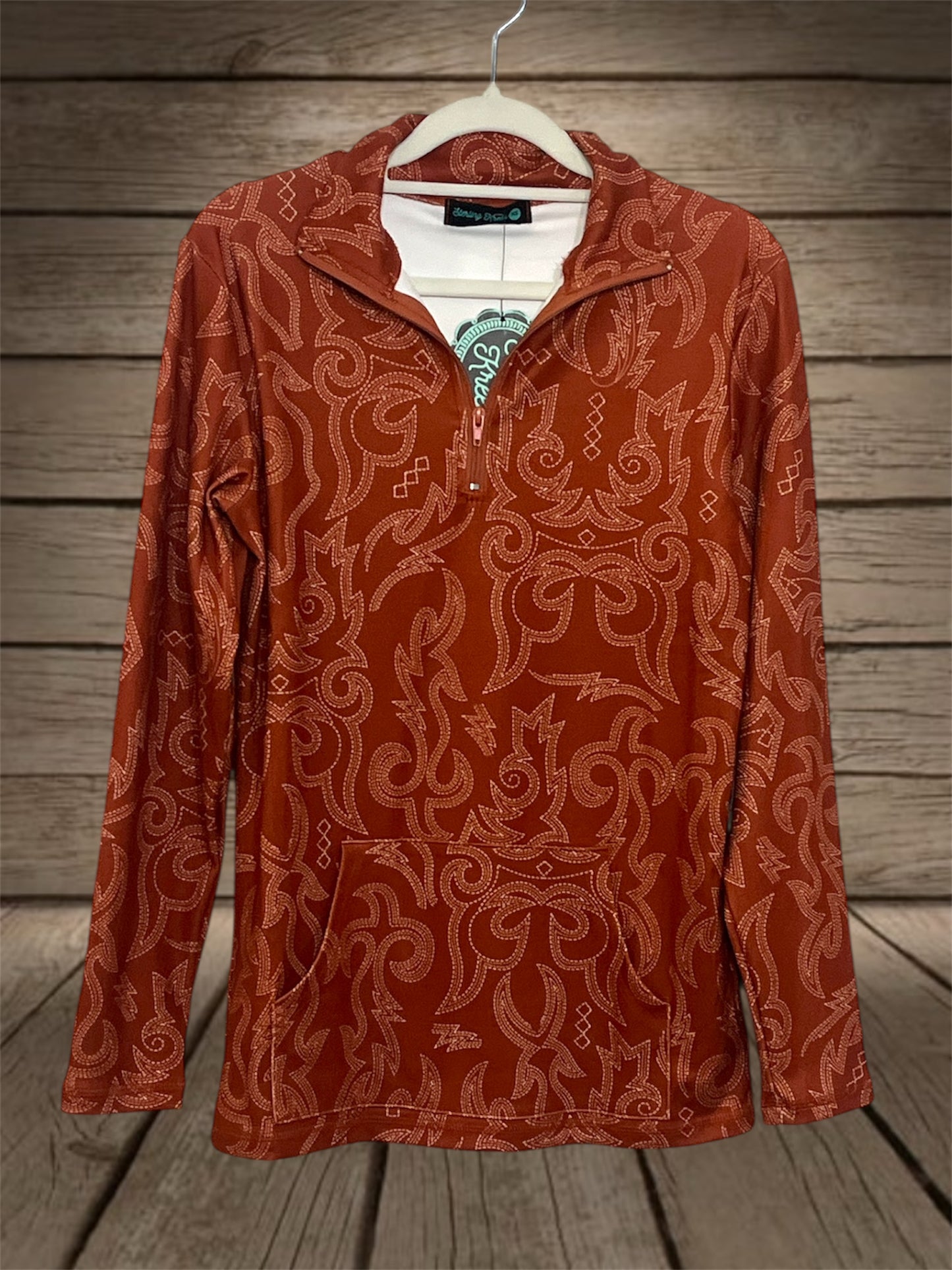 Rust Boot Stitch Print Pullover
