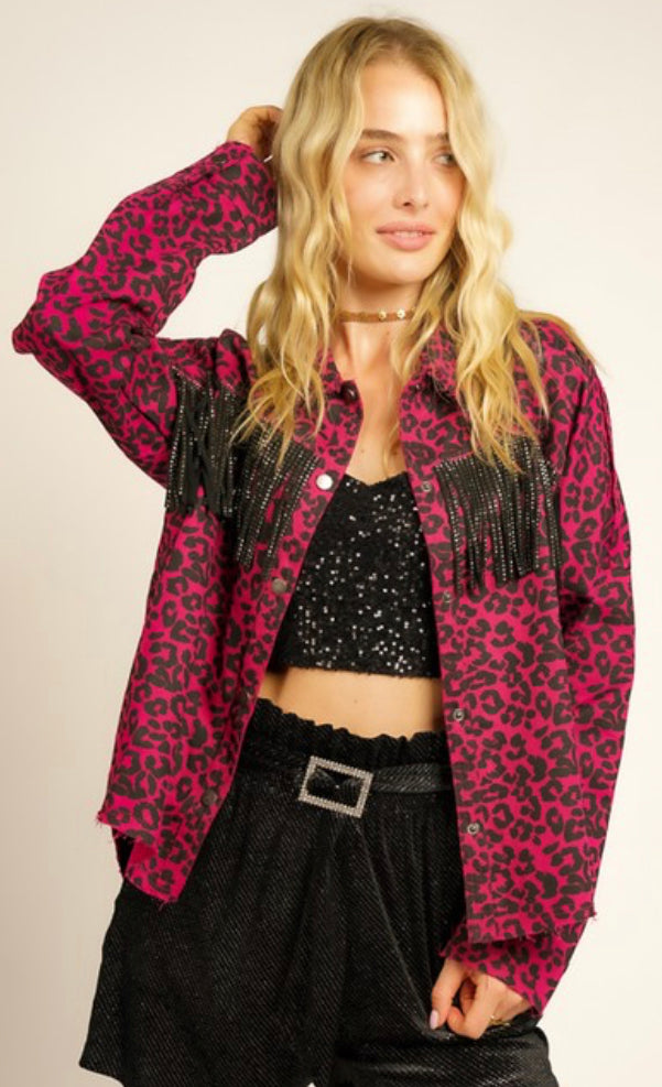 Pink Leopard Fringed Shacket