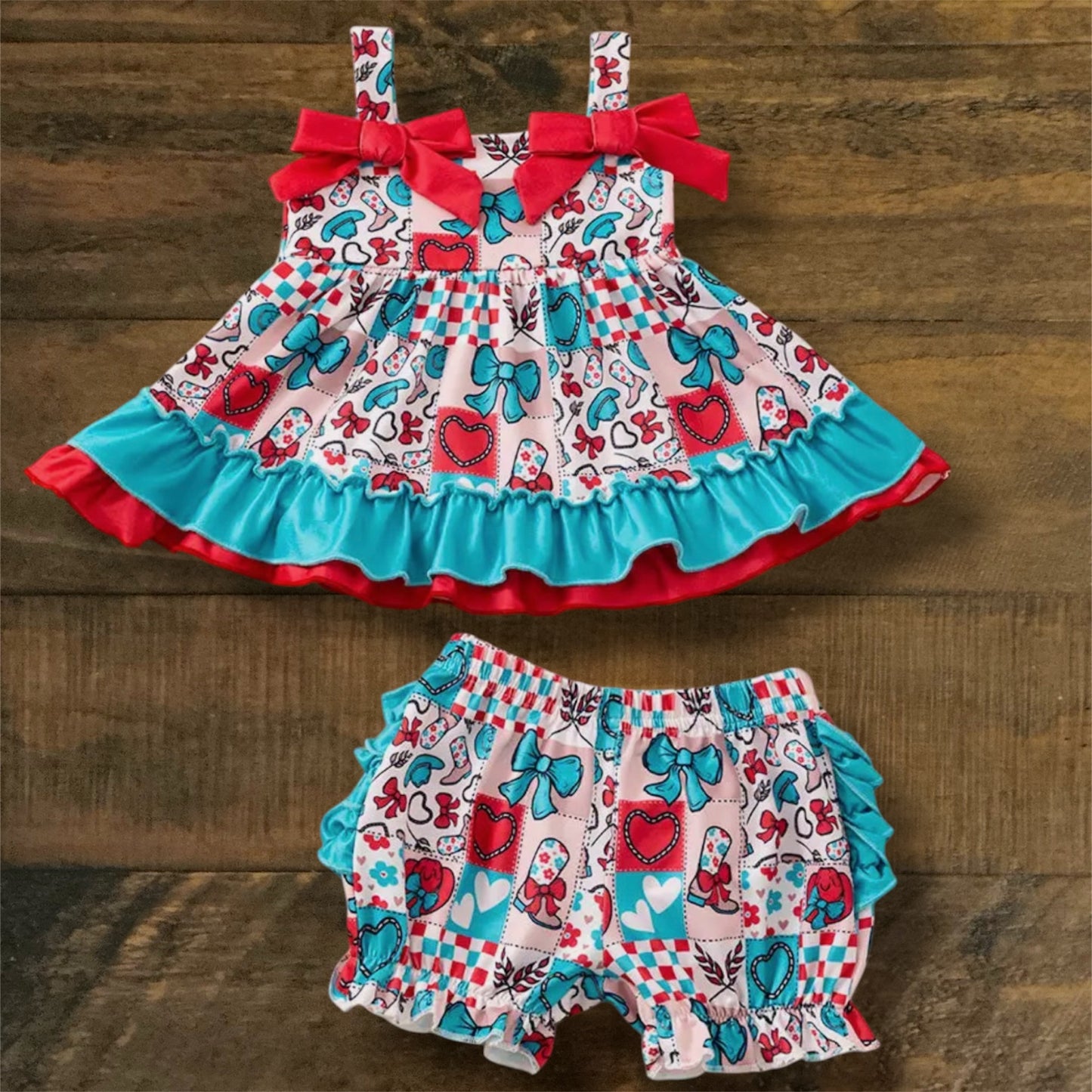 Western Red/White/Blue Patch Short Set