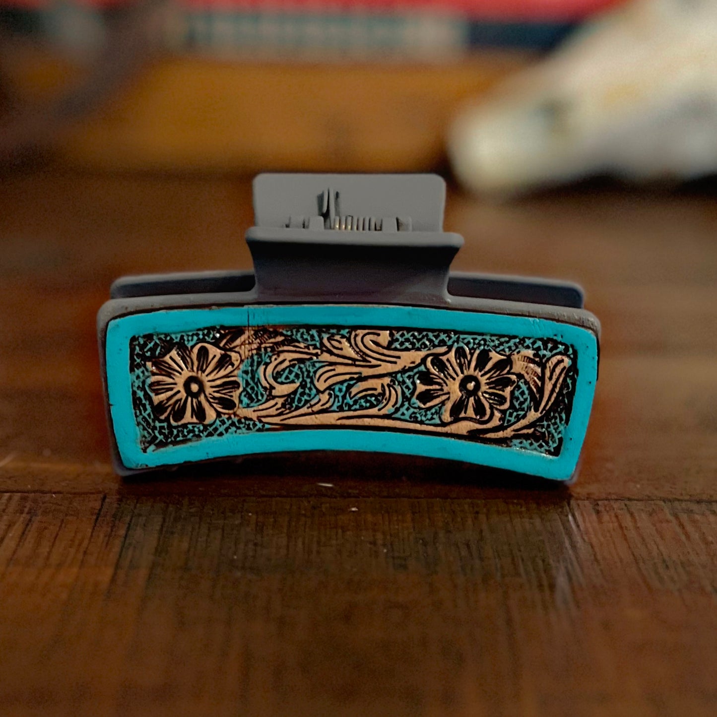 3.5” Myra Brand Hair Clips/Claws - Tooled Leather/Cowhide