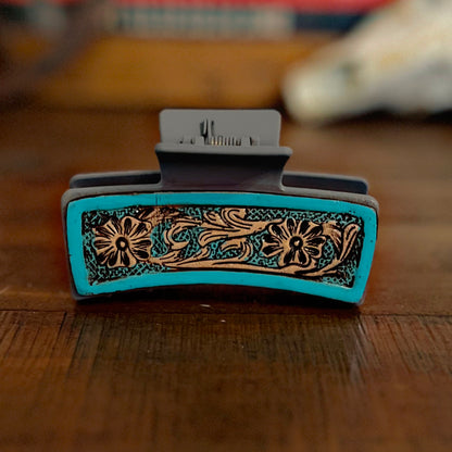 3.5” Myra Brand Hair Clips/Claws - Tooled Leather/Cowhide