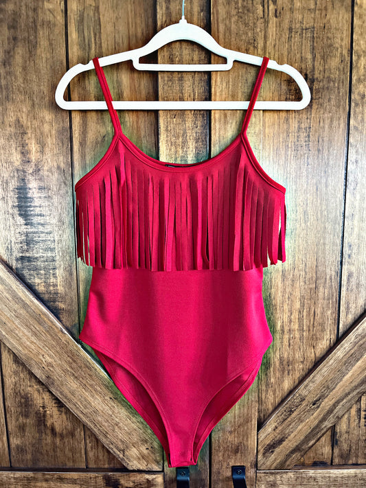 Red Fringe Bodysuit